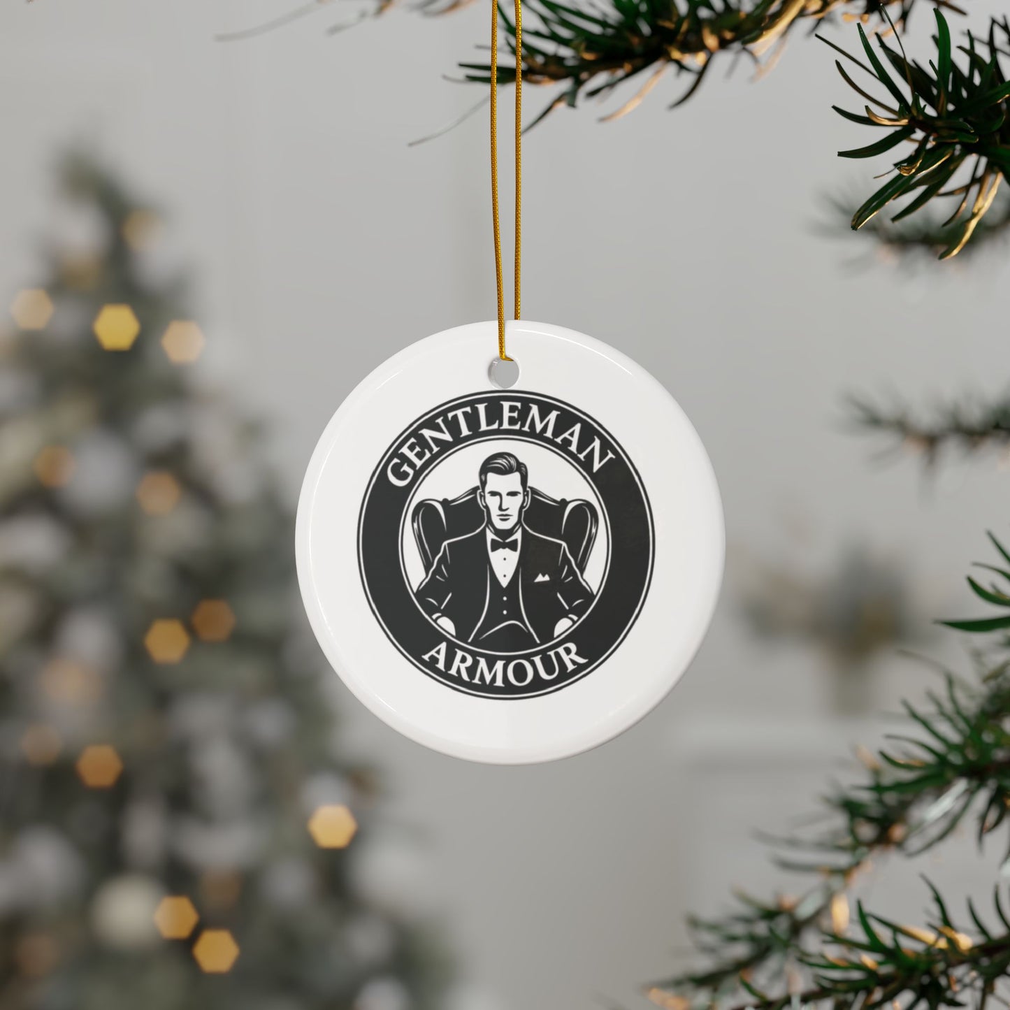 Gentleman Armour Ceramic Ornament — Double-Sided Classic Logo Holiday Decoration